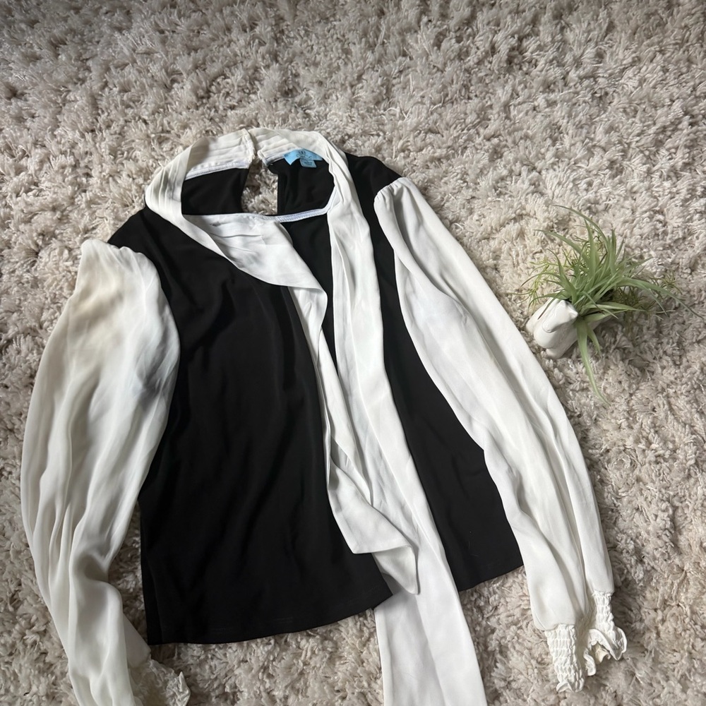 CeCe Black and White sophisticated, elegant, unique evening, long sleeve Blouse